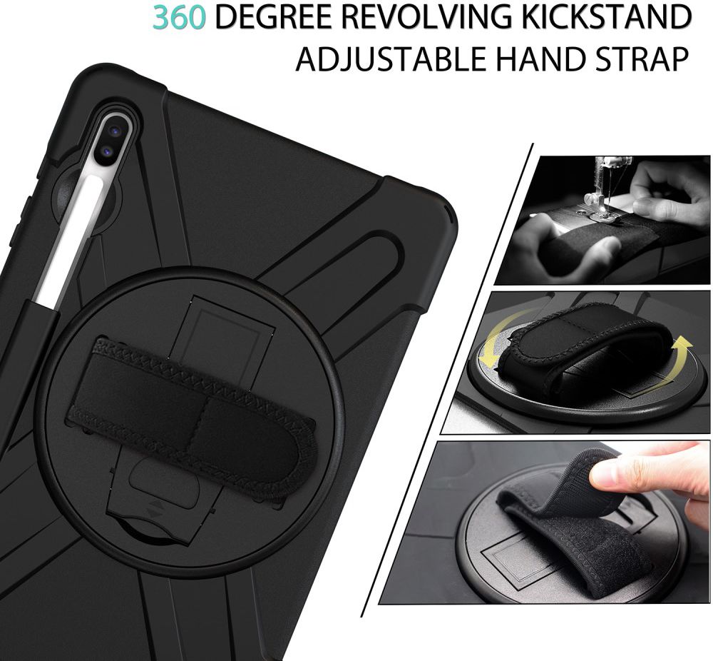 Samsung Galay Tab S6 Hybride Kickstand Hoesje met Handriem Zwart afbeelding 13