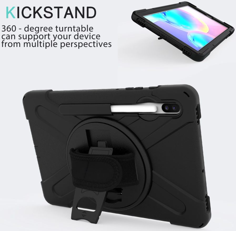 Samsung Galay Tab S6 Hybride Kickstand Hoesje met Handriem Zwart afbeelding 14