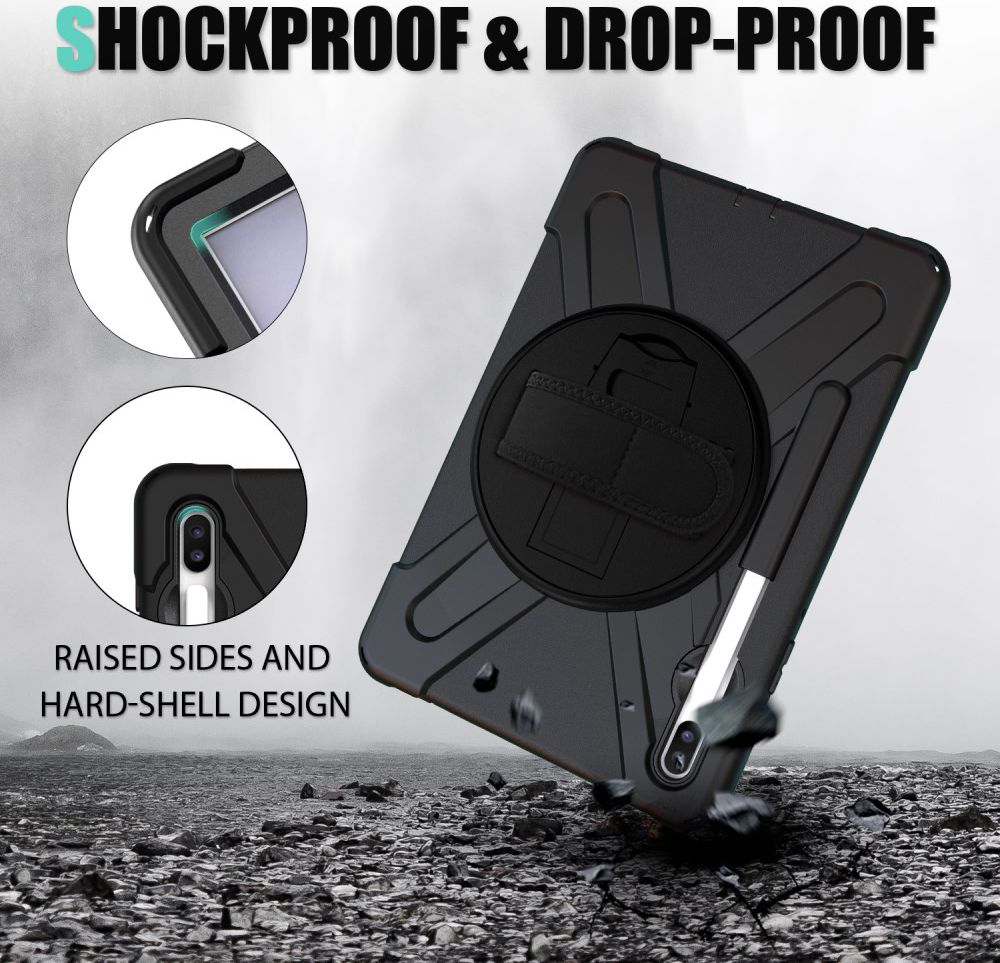Samsung Galay Tab S6 Hybride Kickstand Hoesje met Handriem Zwart afbeelding 2