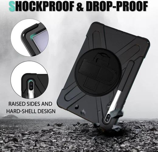 Samsung Galay Tab S6 Hybride Kickstand Hoesje met Handriem Zwart afbeelding 2