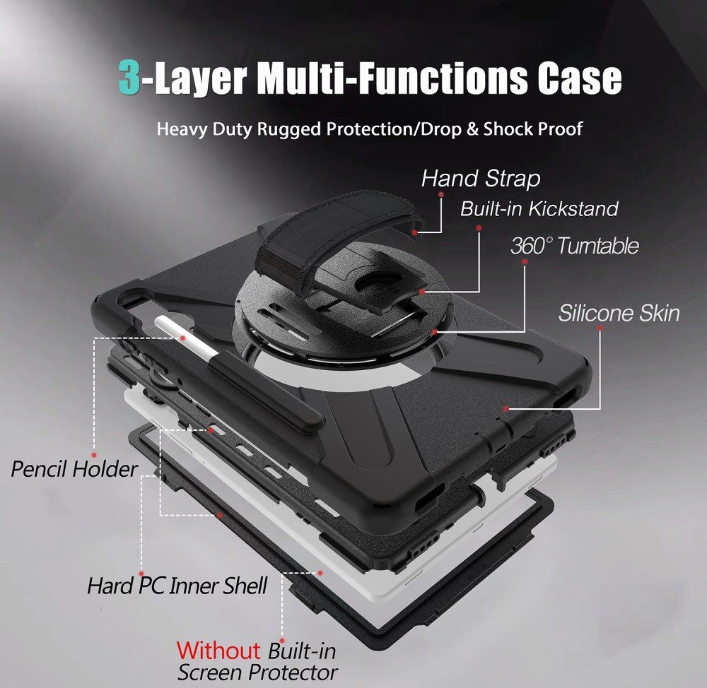 Samsung Galay Tab S6 Hybride Kickstand Hoesje met Handriem Zwart afbeelding 4