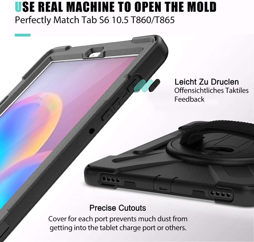 Samsung Galay Tab S6 Hybride Kickstand Hoesje met Handriem Zwart afbeelding 6