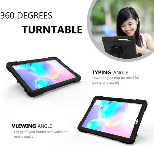 Samsung Galay Tab S6 Hybride Kickstand Hoesje met Handriem Zwart afbeelding 7