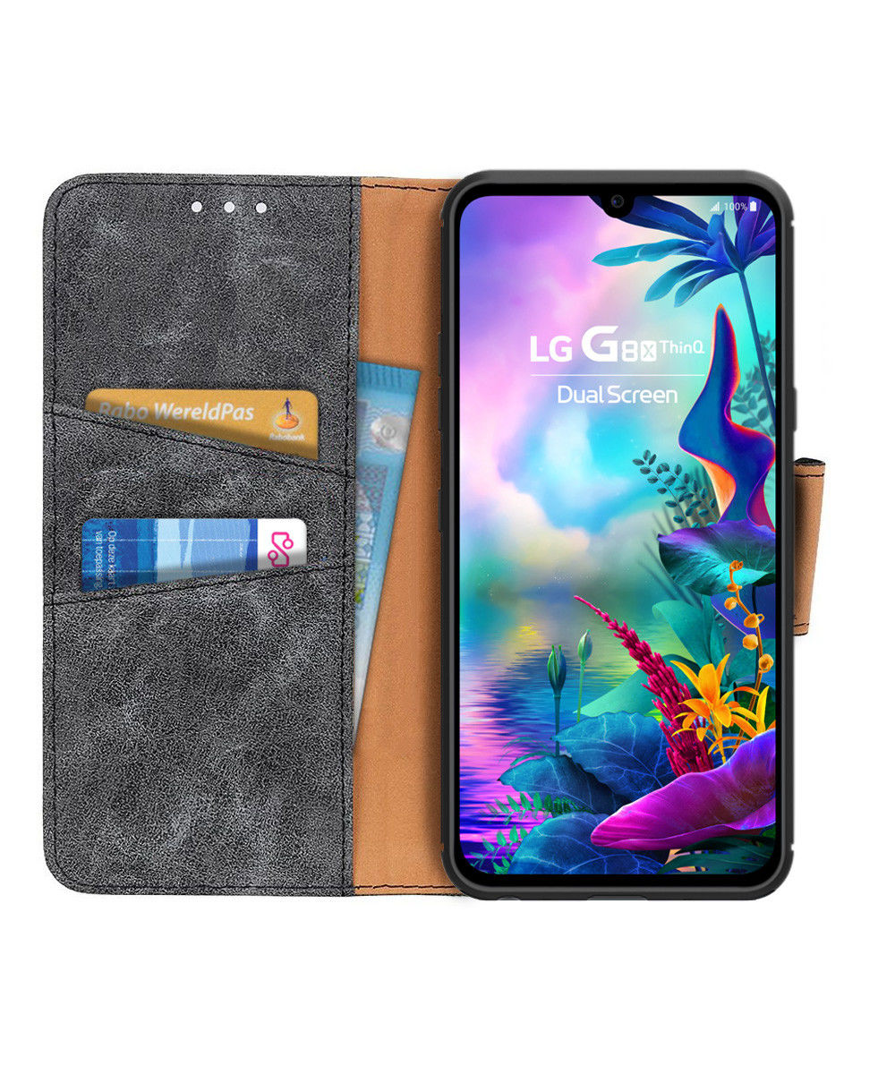 LG G8X ThinQ Vintage Portemonnee Hoesje Zwart afbeelding 1