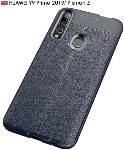 Huawei P Smart Z  Litchi Kunstleren Coating TPU Hoesje Blauw afbeelding 2