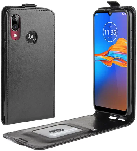 Motorola Moto E6s / E6 Plus Verticaal Flip Hoesje Zwart afbeelding 1