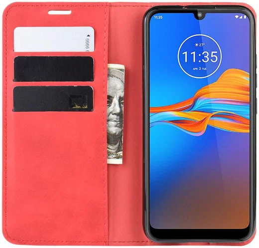 Motorola Moto E6s / E6 Plus Retro Wallet Hoesje Rood afbeelding 1