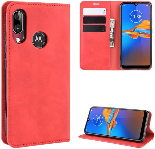 Motorola Moto E6s / E6 Plus Retro Wallet Hoesje Rood afbeelding 8