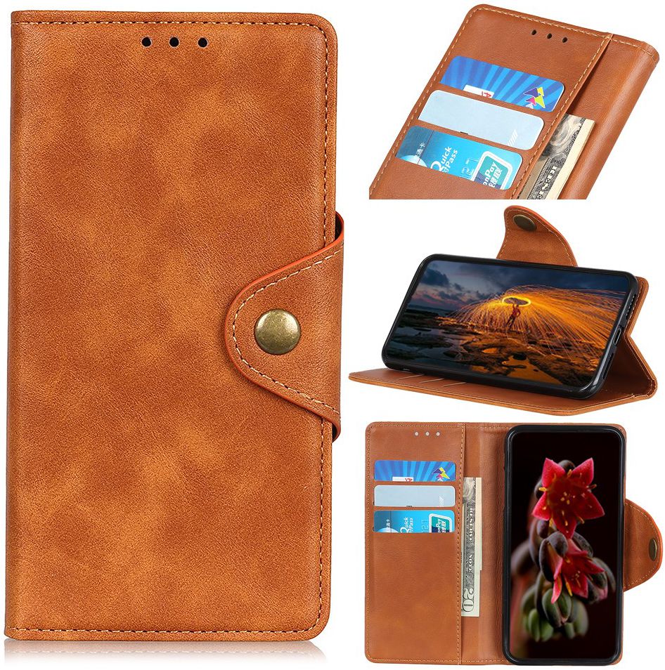 Motorola Moto E6 Play Vintage Portemonnee Hoesje Drukknoop Bruin afbeelding 12