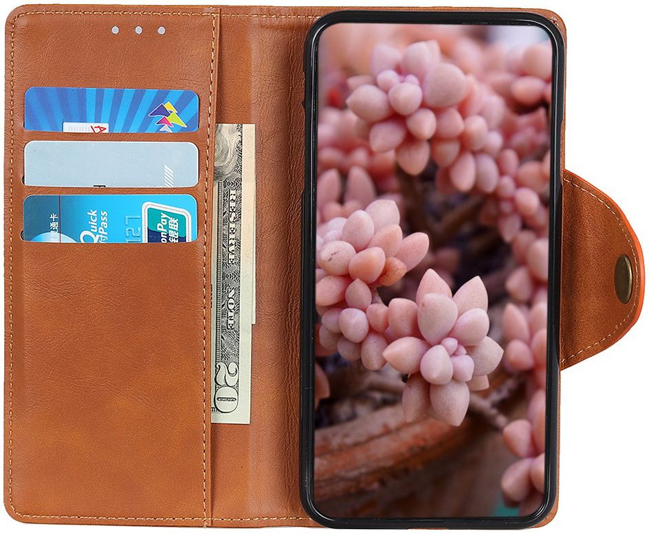 Motorola Moto E6 Play Vintage Portemonnee Hoesje Drukknoop Bruin afbeelding 4