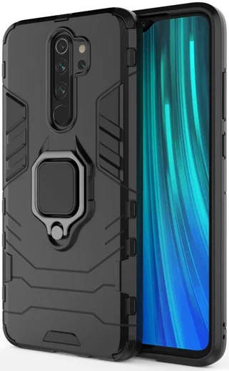Xiaomi Redmi Note 8 Pro Hybride Hoesje met Kickstand Ring Zwart afbeelding 1