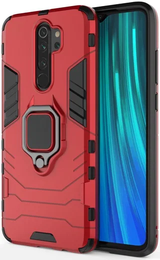 Xiaomi Redmi Note 8 Pro Hybride Hoesje met Kickstand Ring Rood afbeelding 1