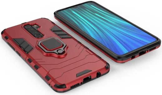 Xiaomi Redmi Note 8 Pro Hybride Hoesje met Kickstand Ring Rood afbeelding 3