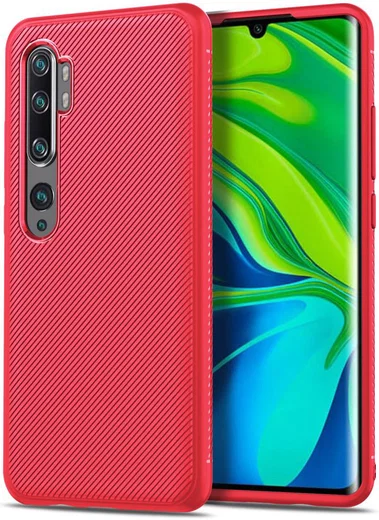 Xiaomi Mi Note 10 (Pro) Twill Texture TPU Hoesje Rood afbeelding 1