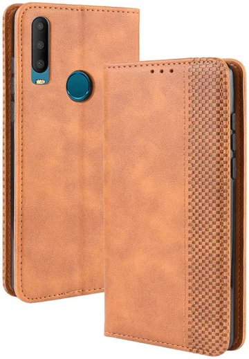 Alcatel 3X (2019) Retro Stijl Kunstleren Portemonnee Hoesje Bruin afbeelding 2