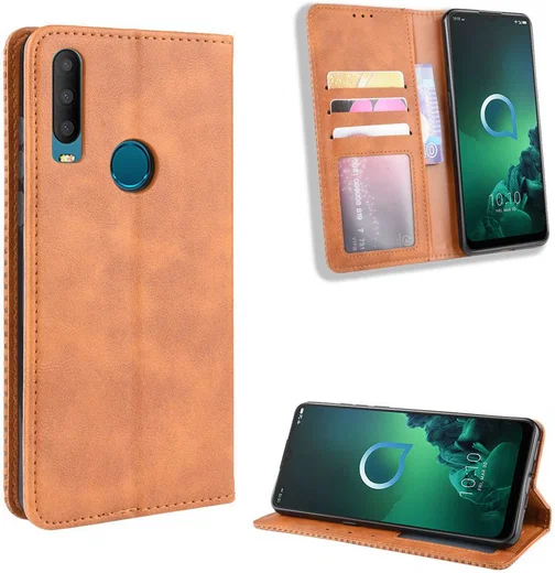 Alcatel 3X (2019) Retro Stijl Kunstleren Portemonnee Hoesje Bruin afbeelding 4