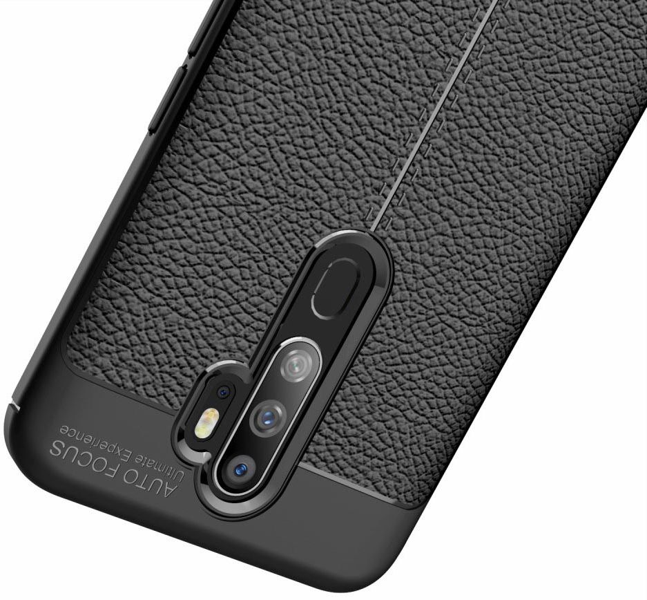 Oppo A9 (2020) / A5 (2020) Hoesje met Leren Textuur Zwart afbeelding 11