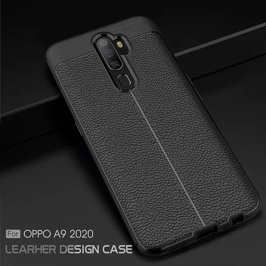 Oppo A9 (2020) / A5 (2020) Hoesje met Leren Textuur Zwart afbeelding 12