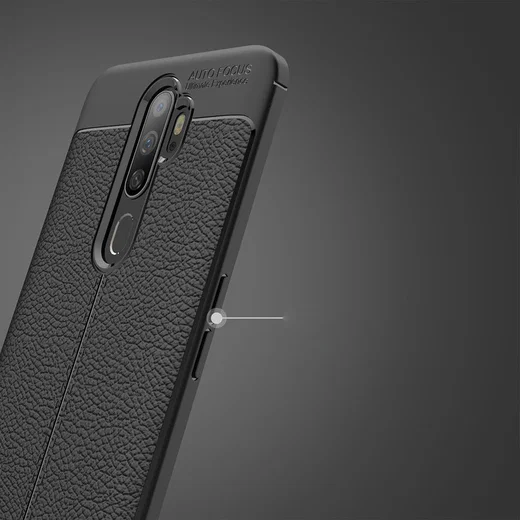 Oppo A9 (2020) / A5 (2020) Hoesje met Leren Textuur Zwart afbeelding 14