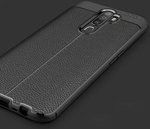 Oppo A9 (2020) / A5 (2020) Hoesje met Leren Textuur Zwart afbeelding 15