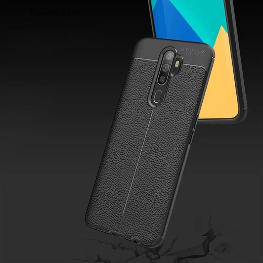 Oppo A9 (2020) / A5 (2020) Hoesje met Leren Textuur Zwart afbeelding 17