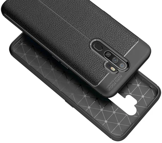Oppo A9 (2020) / A5 (2020) Hoesje met Leren Textuur Zwart afbeelding 4