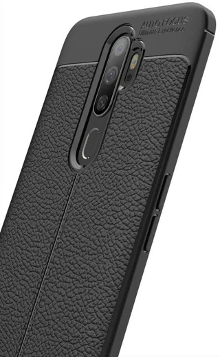 Oppo A9 (2020) / A5 (2020) Hoesje met Leren Textuur Zwart afbeelding 5