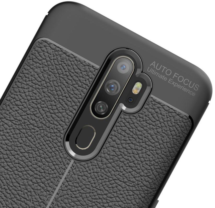 Oppo A9 (2020) / A5 (2020) Hoesje met Leren Textuur Zwart afbeelding 6