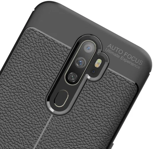 Oppo A9 (2020) / A5 (2020) Hoesje met Leren Textuur Zwart afbeelding 6