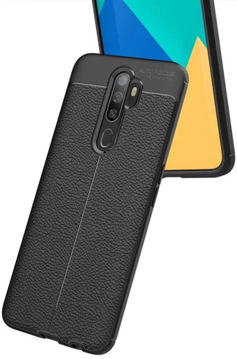 Oppo A9 (2020) / A5 (2020) Hoesje met Leren Textuur Zwart afbeelding 7