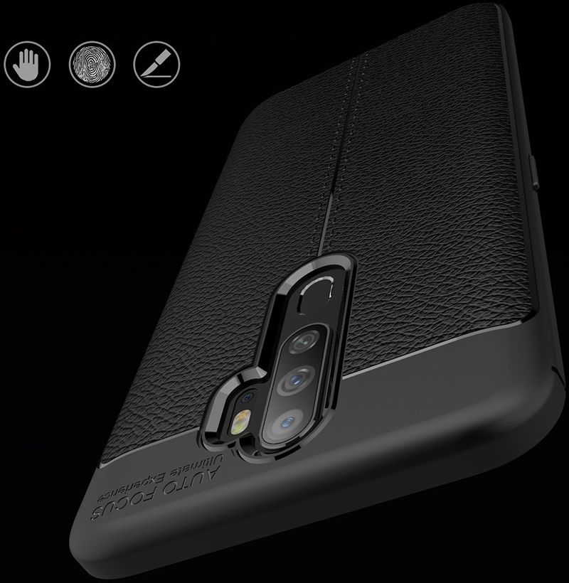 Oppo A9 (2020) / A5 (2020) Hoesje met Leren Textuur Blauw afbeelding 6