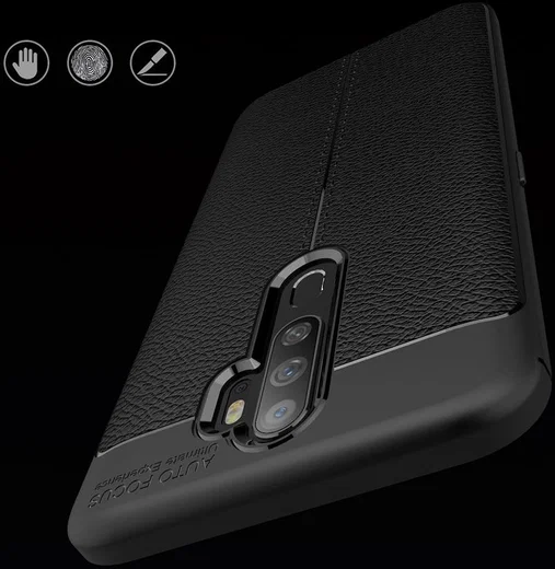 Oppo A9 (2020) / A5 (2020) Hoesje met Leren Textuur Blauw afbeelding 6