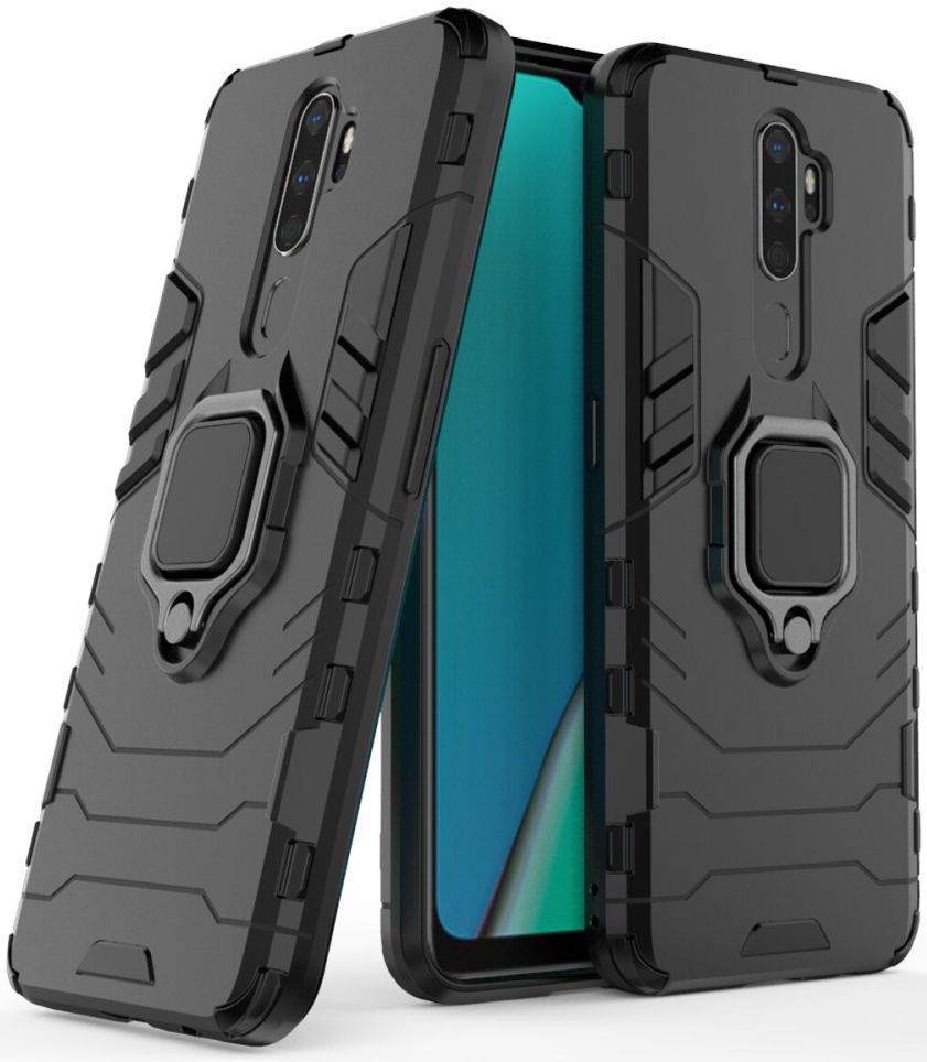 Oppo A5 / A9 (2020) Hybride Hoesje met Kickstand Ring Zwart afbeelding 2