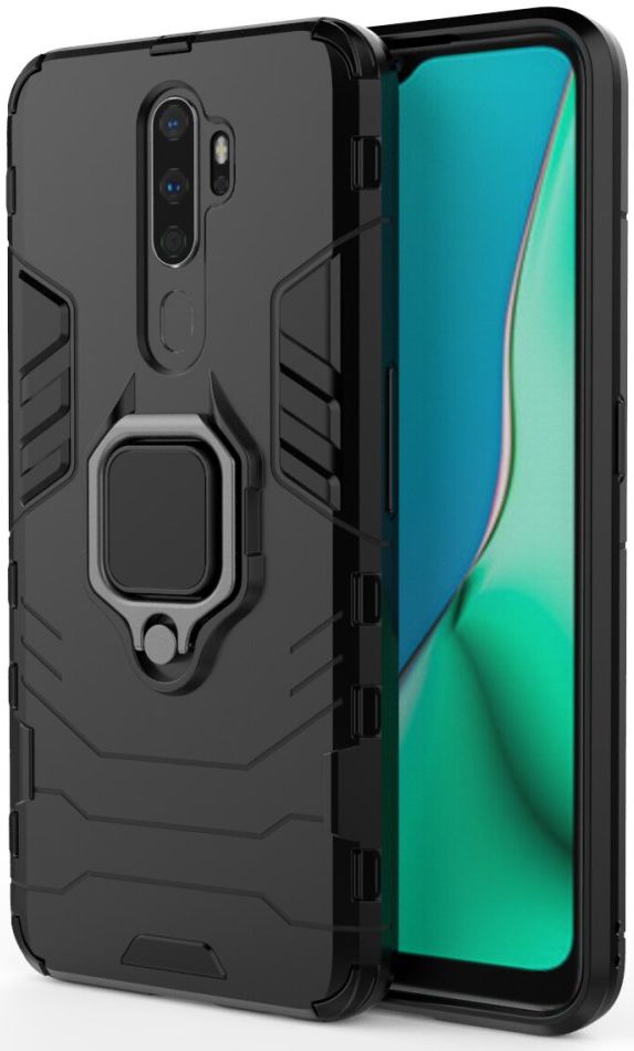 Oppo A5 / A9 (2020) Hybride Hoesje met Kickstand Ring Zwart afbeelding 1