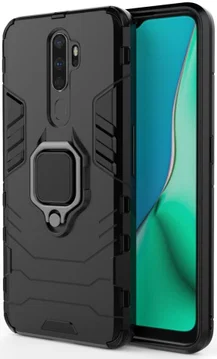 Oppo A5 / A9 (2020) Hybride Hoesje met Kickstand Ring Zwart