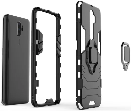 Oppo A5 / A9 (2020) Hybride Hoesje met Kickstand Ring Zwart afbeelding 4