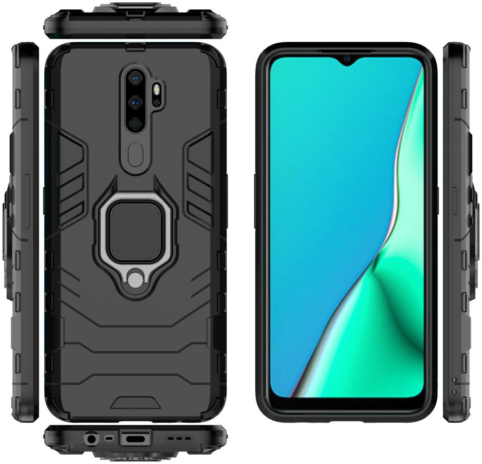 Oppo A5 / A9 (2020) Hybride Hoesje met Kickstand Ring Zwart afbeelding 7