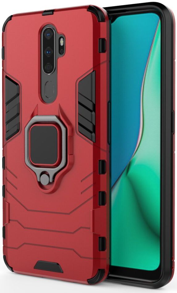 Oppo A5 / A9 (2020) Hybride Hoesje met Kickstand Ring Rood afbeelding 1