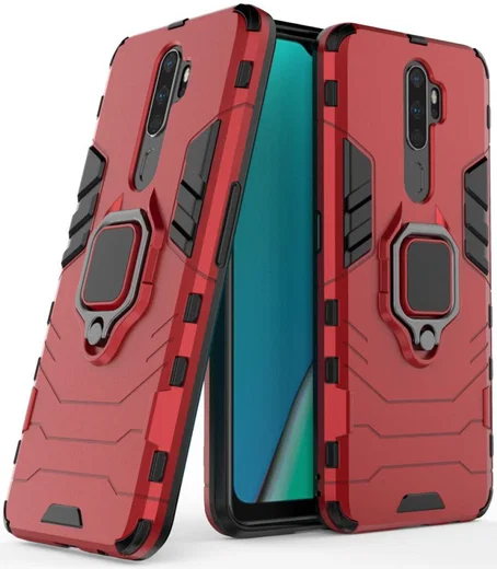 Oppo A5 / A9 (2020) Hybride Hoesje met Kickstand Ring Rood afbeelding 2