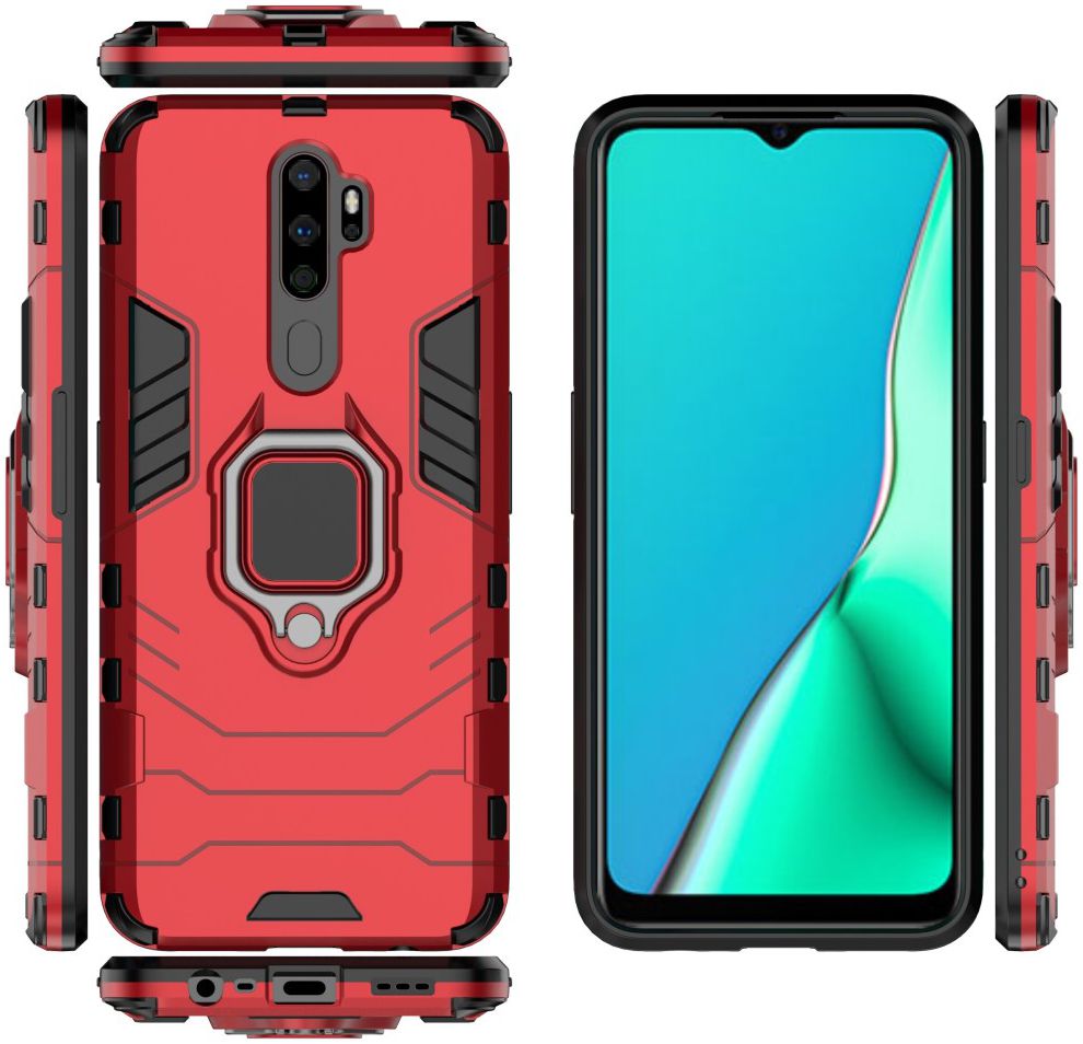 Oppo A5 / A9 (2020) Hybride Hoesje met Kickstand Ring Rood afbeelding 5