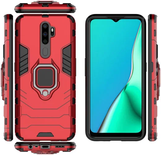 Oppo A5 / A9 (2020) Hybride Hoesje met Kickstand Ring Rood afbeelding 5