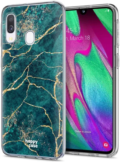 HappyCase Samsung Galaxy A20E Flexibel TPU Hoesje Aqua Marmer Print afbeelding 2