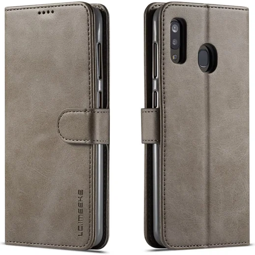 Samsung Galaxy A20e Portemonnee Stand Bookcase Hoesje Grijs afbeelding 2