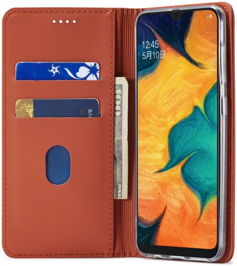 Samsung Galaxy A20e Portemonnee Stand Bookcase Hoesje Kunstleer Bruin afbeelding 2