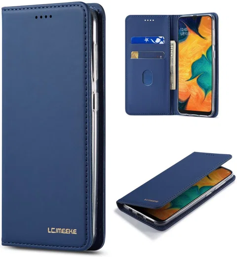 Samsung Galaxy A20e Portemonnee Stand Bookcase Hoesje Kunstleer Blauw afbeelding 6