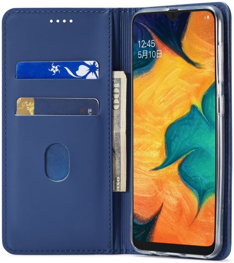 Samsung Galaxy A20e Portemonnee Stand Bookcase Hoesje Kunstleer Blauw afbeelding 2