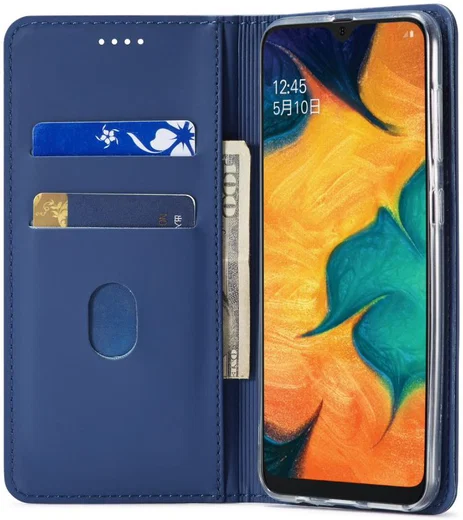 Samsung Galaxy A20e Portemonnee Stand Bookcase Hoesje Kunstleer Blauw afbeelding 2