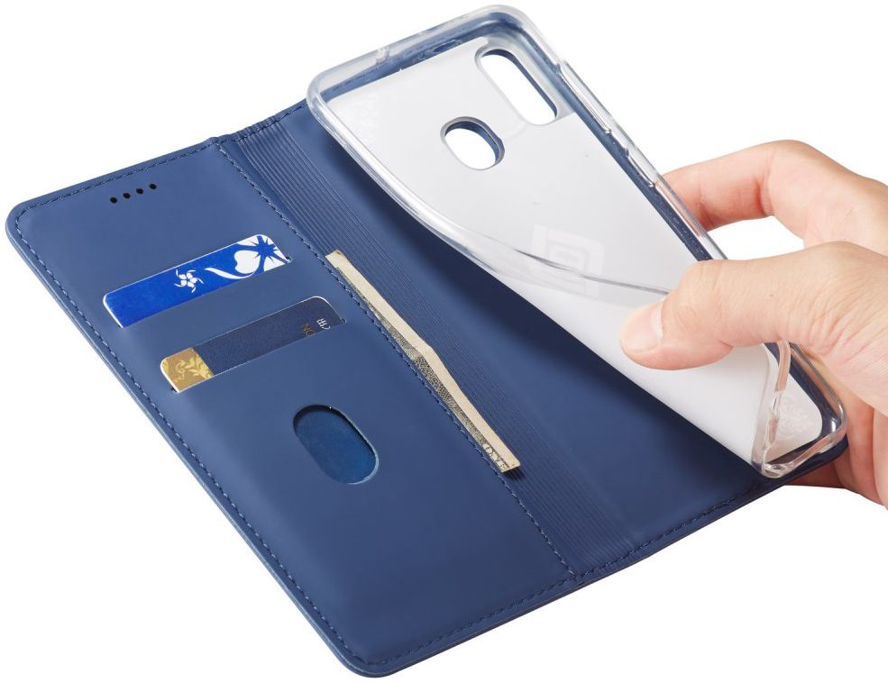 Samsung Galaxy A20e Portemonnee Stand Bookcase Hoesje Kunstleer Blauw afbeelding 9