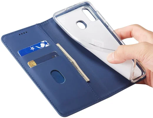 Samsung Galaxy A20e Portemonnee Stand Bookcase Hoesje Kunstleer Blauw afbeelding 9