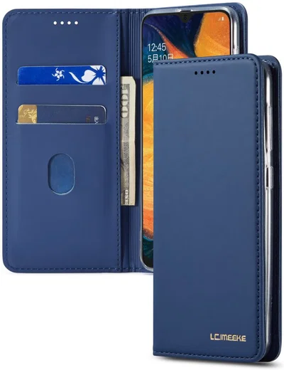 Samsung Galaxy A20e Portemonnee Stand Bookcase Hoesje Kunstleer Blauw afbeelding 7
